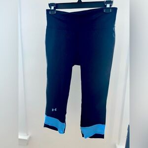 Under Armour Black Cropped Leggings with Blue Accents. Size small